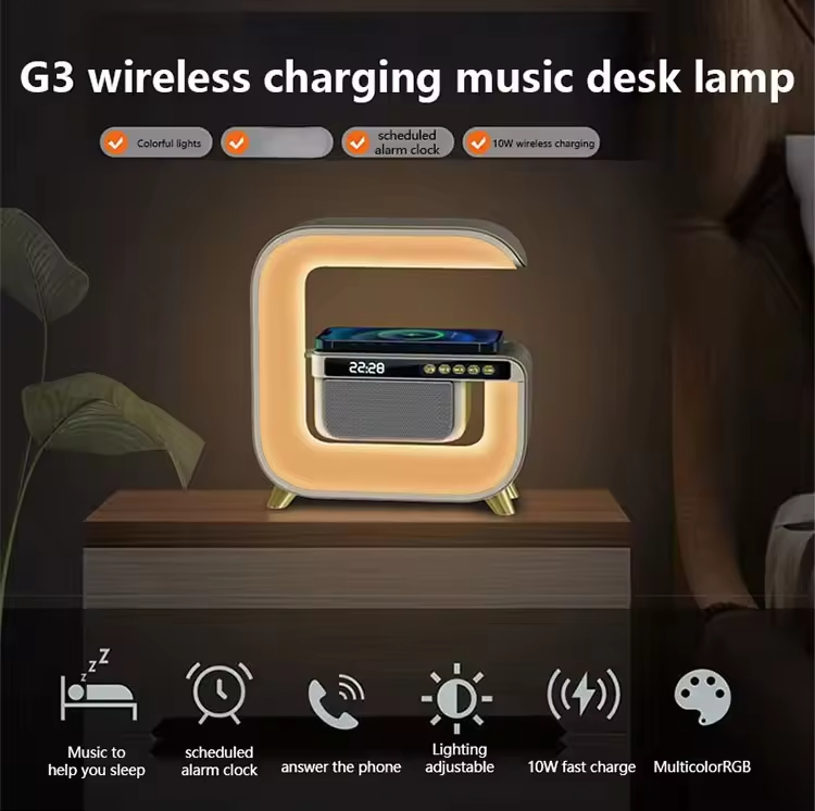 G3 Bluetooth Speaker with Night Light Alarm Clock Led Wireless Charger